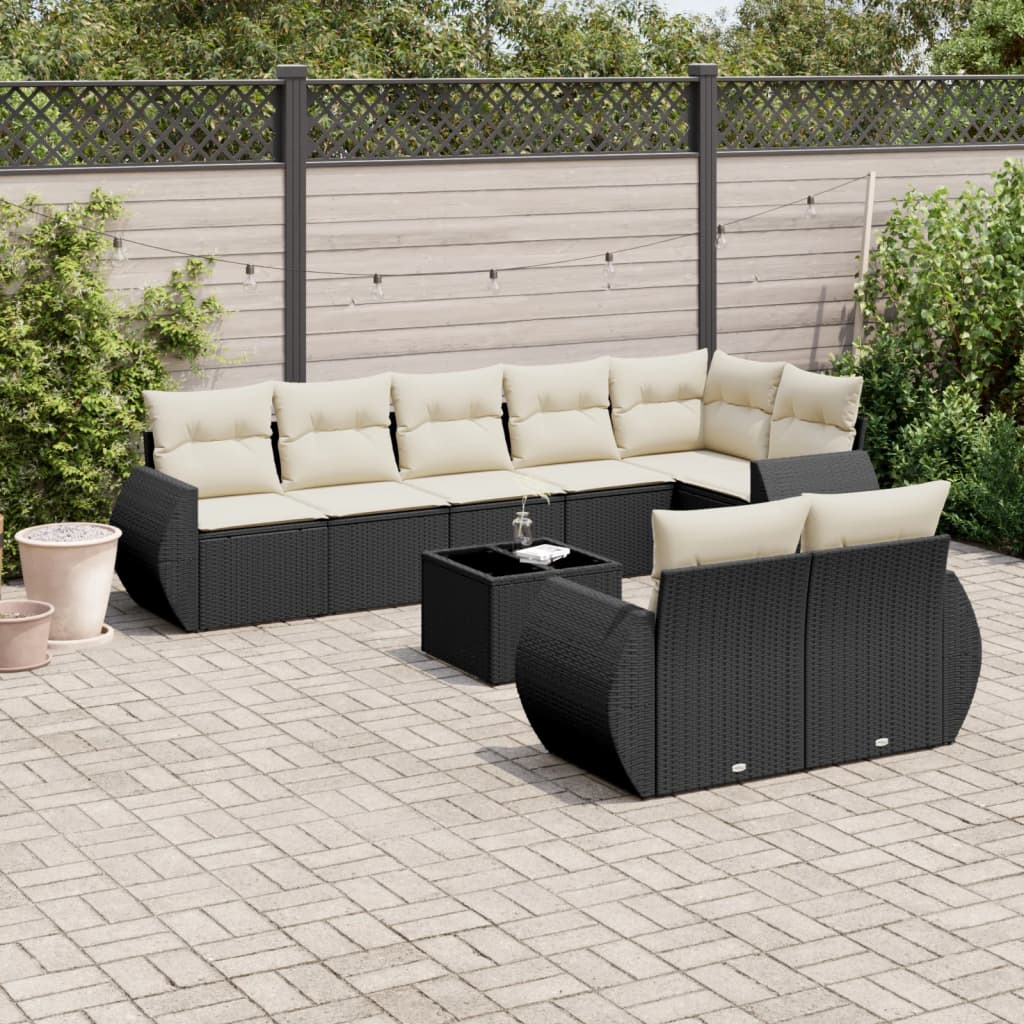 vidaXL Set mobilier de grădină cu perne, 9 piese, negru, poliratan vidaXL Set mobilier de grădină cu perne, 9 piese, negru, poliratan