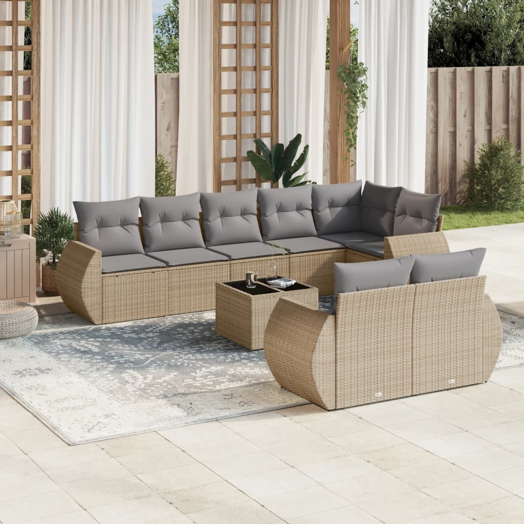 vidaXL Set canapele de grădină, 9 piese, cu perne, bej, poliratan vidaXL Set canapele de grădină, 9 piese, cu perne, bej, poliratan