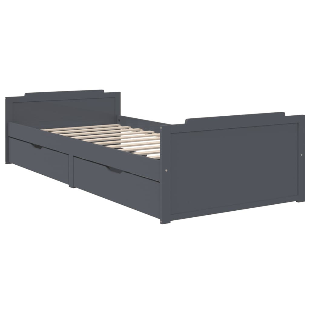 vidaXL Cadru de pat cu sertare, gri închis, 90x200 cm, lemn de pin vidaXL Cadru de pat cu sertare, gri închis, 90x200 cm, lemn de pin