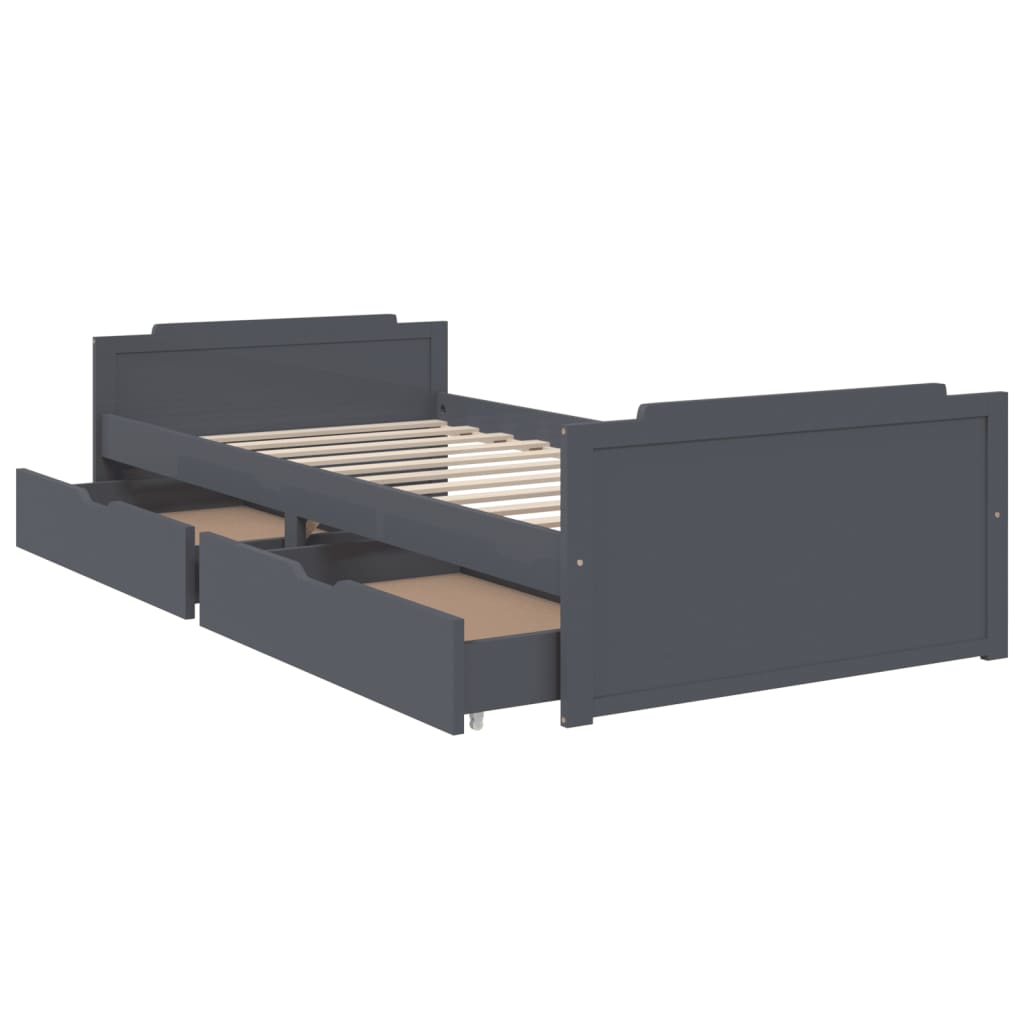 vidaXL Cadru de pat cu sertare, gri închis, 90x200 cm, lemn de pin vidaXL Cadru de pat cu sertare, gri închis, 90x200 cm, lemn de pin