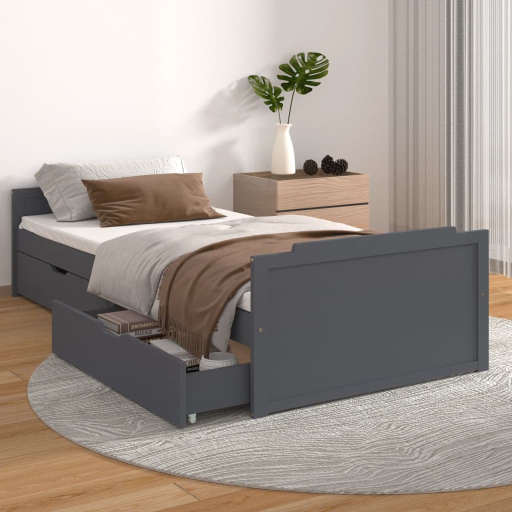 vidaXL Cadru de pat cu sertare, gri închis, 90x200 cm, lemn de pin vidaXL Cadru de pat cu sertare, gri închis, 90x200 cm, lemn de pin