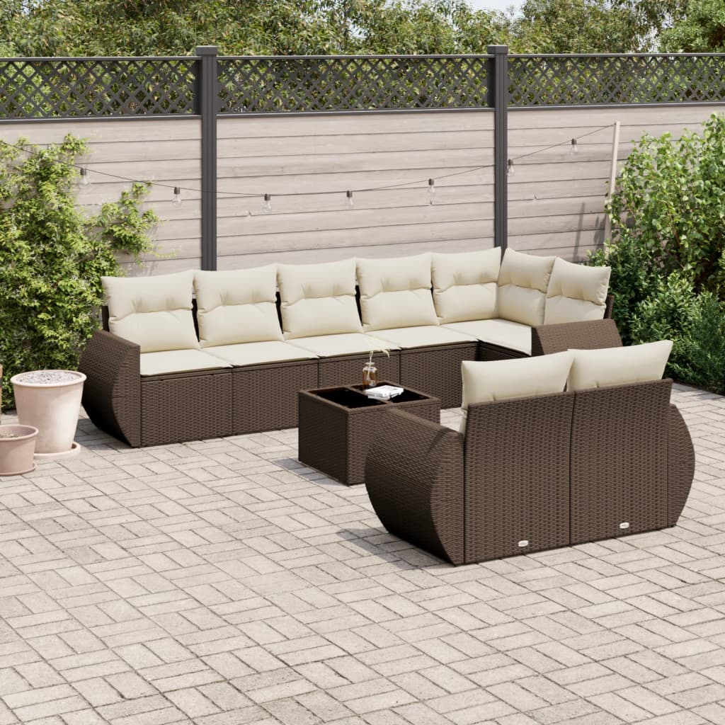 vidaXL Set canapele de grădină cu perne, 9 piese, maro, poliratan vidaXL Set canapele de grădină cu perne, 9 piese, maro, poliratan