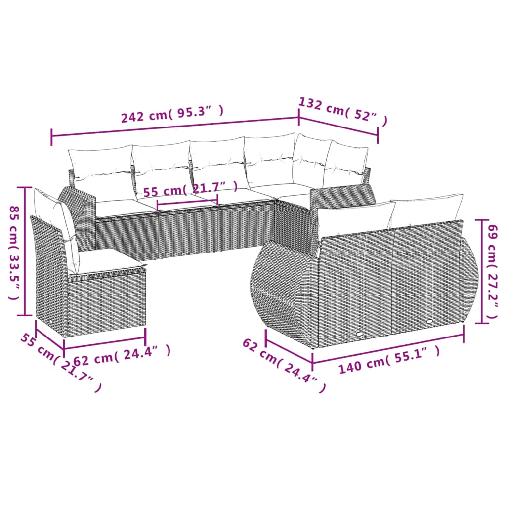 vidaXL Set mobilier de grădină cu perne, 8 piese, negru, poliratan vidaXL Set mobilier de grădină cu perne, 8 piese, negru, poliratan