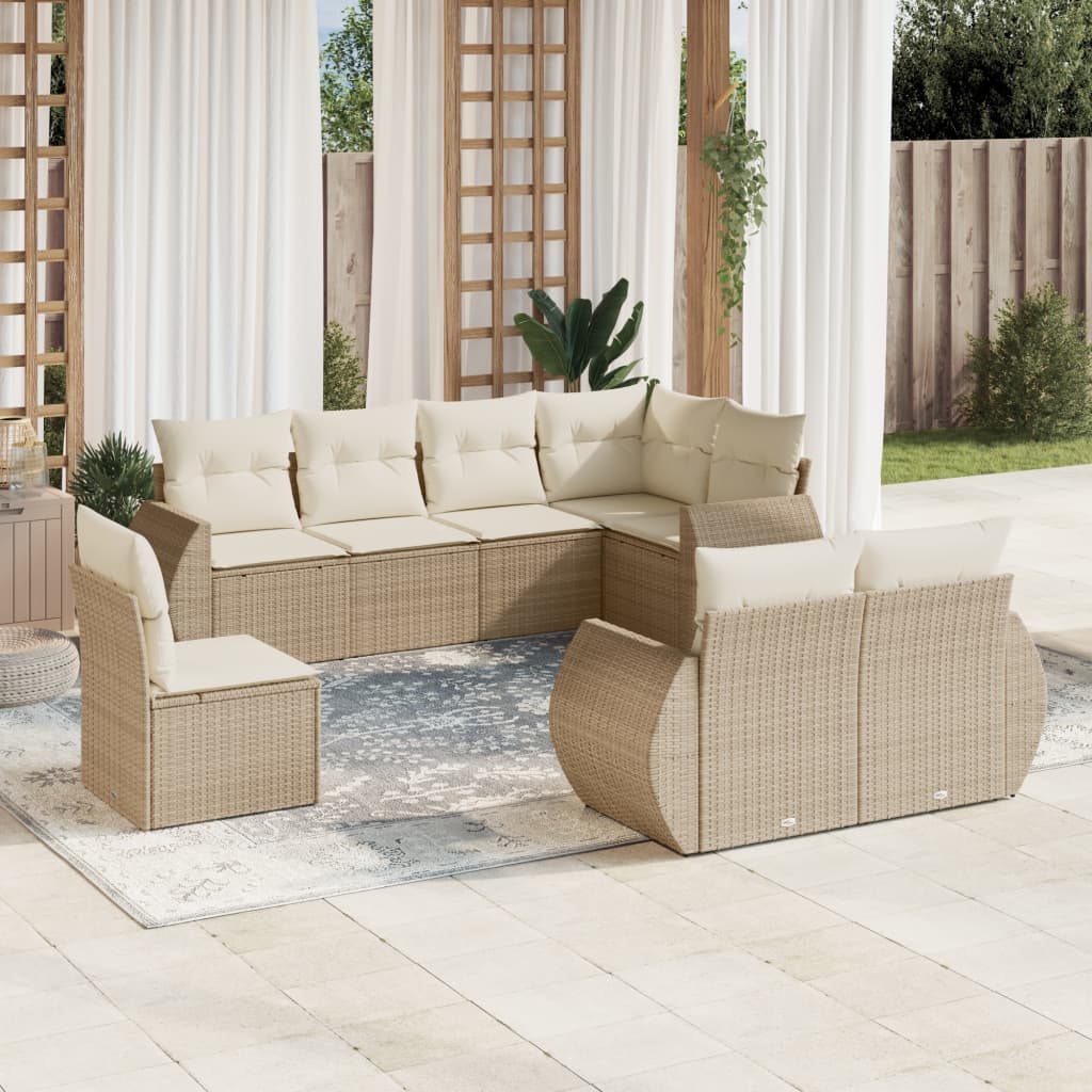 vidaXL Set canapele de grădină, 8 piese, cu perne, bej, poliratan vidaXL Set canapele de grădină, 8 piese, cu perne, bej, poliratan