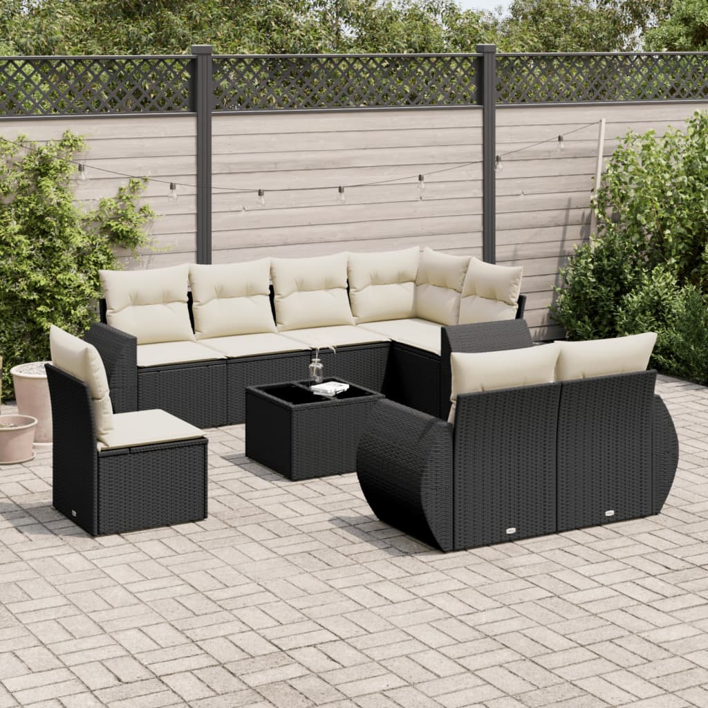 vidaXL Set mobilier de grădină cu perne, 9 piese, negru, poliratan vidaXL Set mobilier de grădină cu perne, 9 piese, negru, poliratan