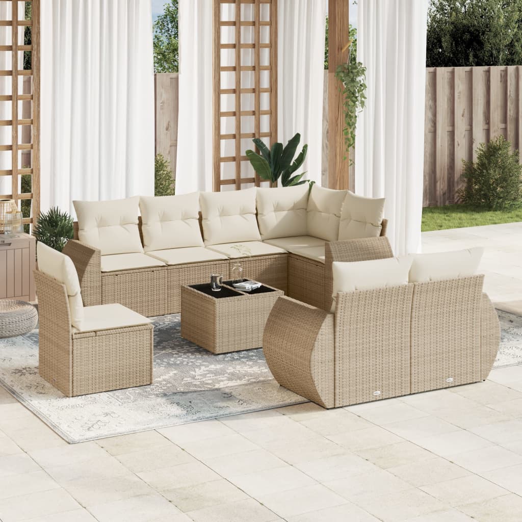 vidaXL Set canapele de grădină, 9 piese, cu perne, bej, poliratan vidaXL Set canapele de grădină, 9 piese, cu perne, bej, poliratan