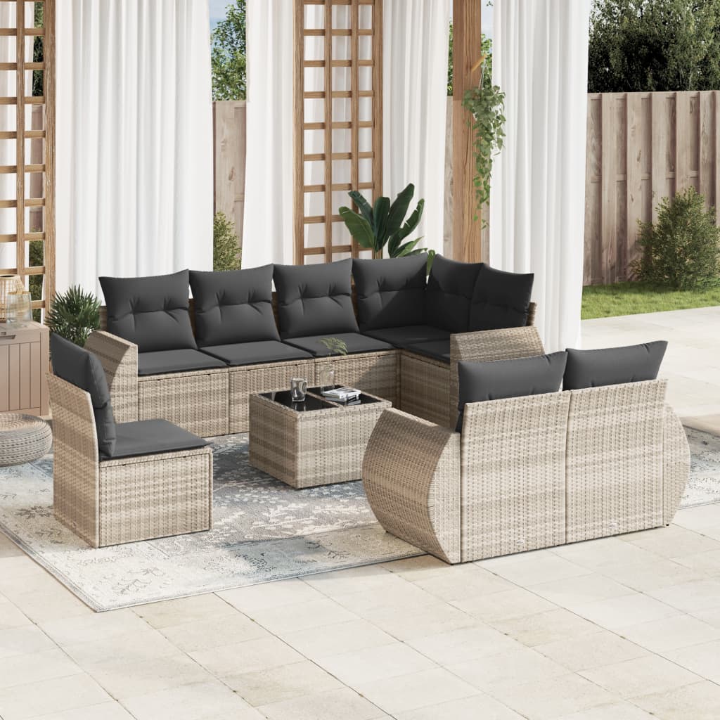 vidaXL Set canapele de grădină cu perne, 9 piese gri deschis poliratan vidaXL Set canapele de grădină cu perne, 9 piese gri deschis poliratan
