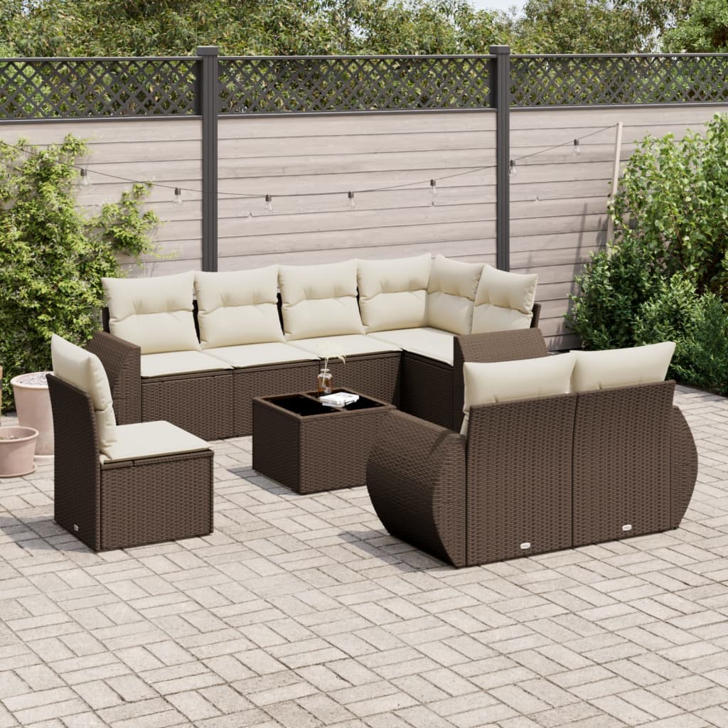 vidaXL Set canapele de grădină cu perne, 9 piese, maro, poliratan vidaXL Set canapele de grădină cu perne, 9 piese, maro, poliratan