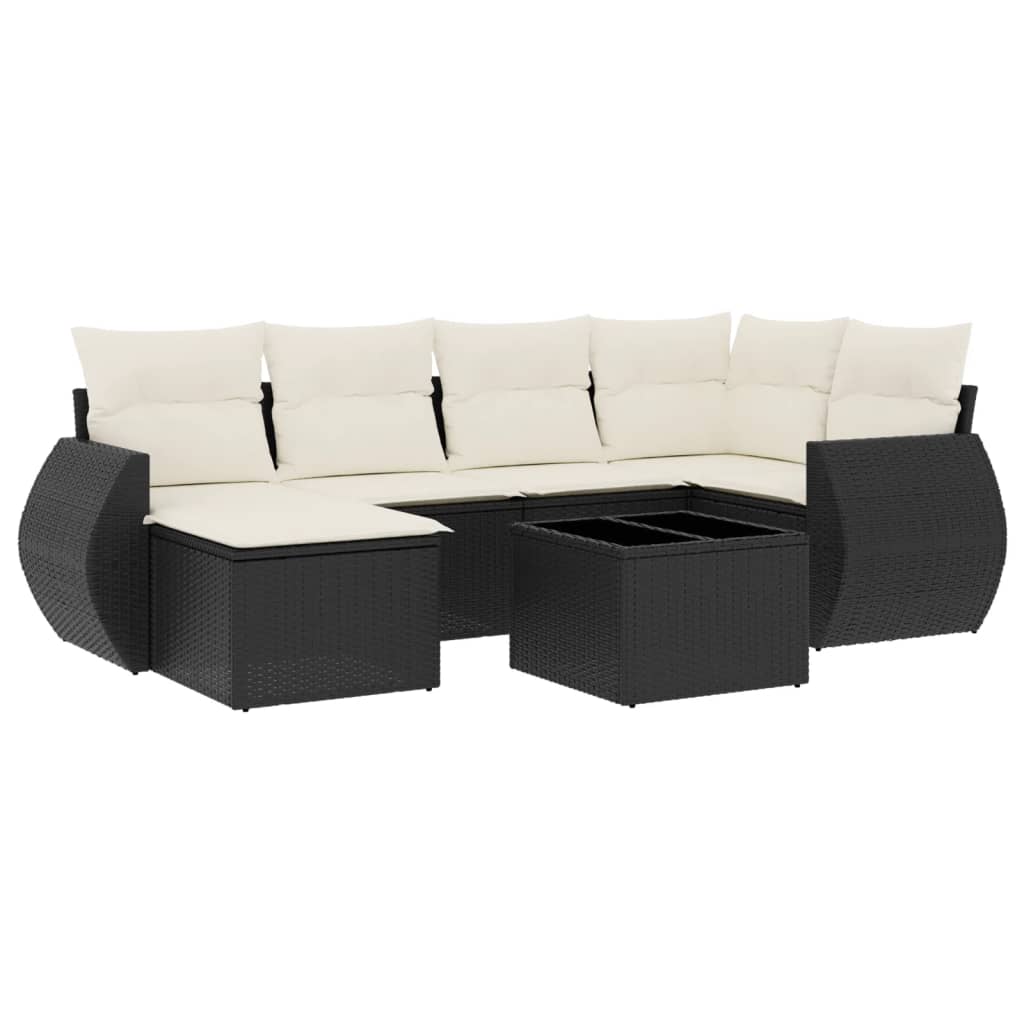 vidaXL Set canapele de grădină cu perne, 7 piese, negru, poliratan