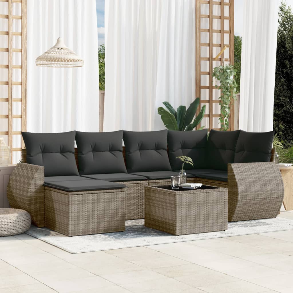 vidaXL Set canapele de grădină, 7 piese, cu perne, gri, poliratan vidaXL Set canapele de grădină, 7 piese, cu perne, gri, poliratan