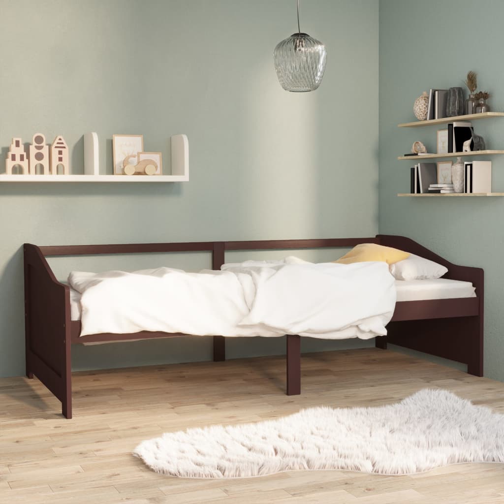 vidaXL Pat de zi cu 3 locuri, maro închis, 90x200 cm, lemn masiv pin vidaXL Pat de zi cu 3 locuri, maro închis, 90x200 cm, lemn masiv pin