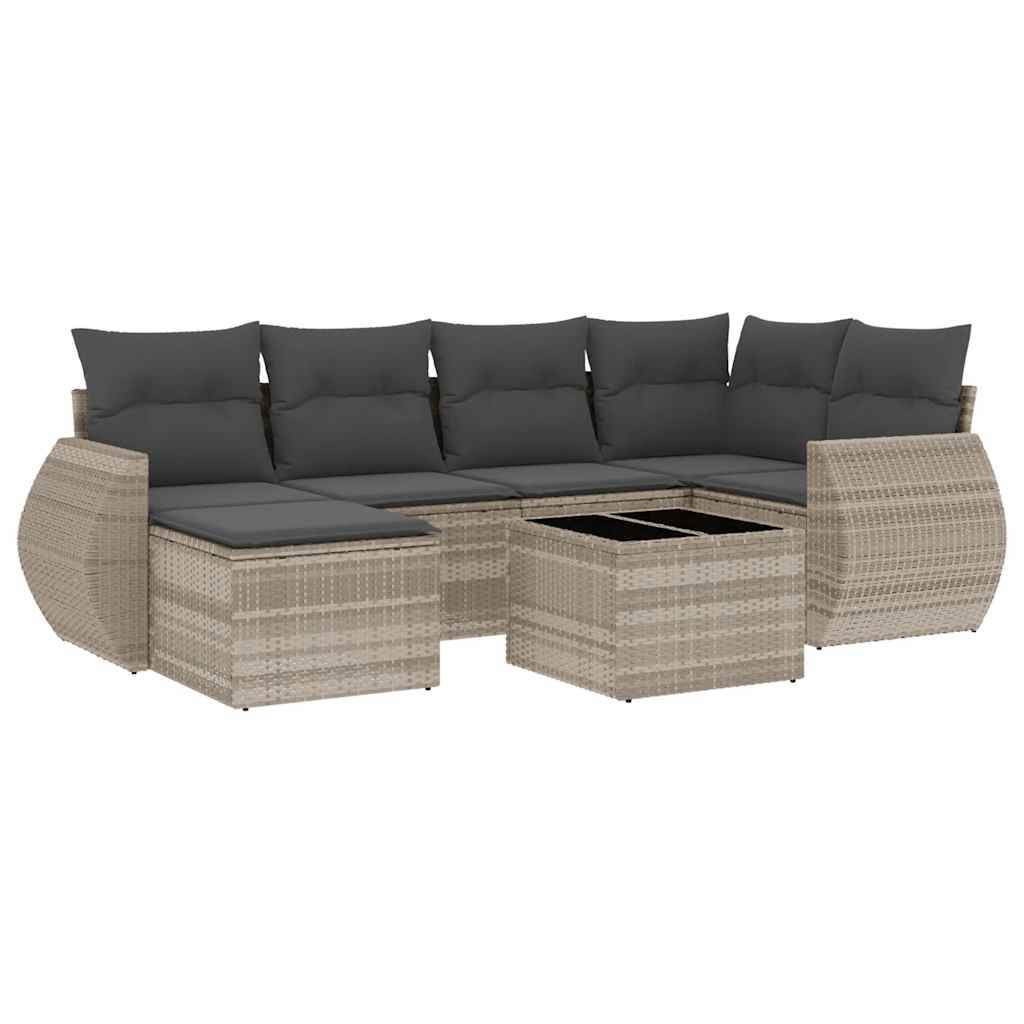 vidaXL Set canapele de grădină cu perne, 7piese gri deschis poliratan