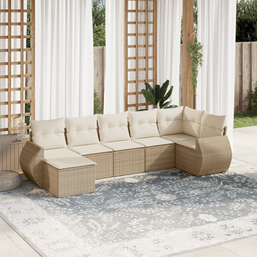 vidaXL Set canapele de grădină, 7 piese, cu perne, bej, poliratan vidaXL Set canapele de grădină, 7 piese, cu perne, bej, poliratan