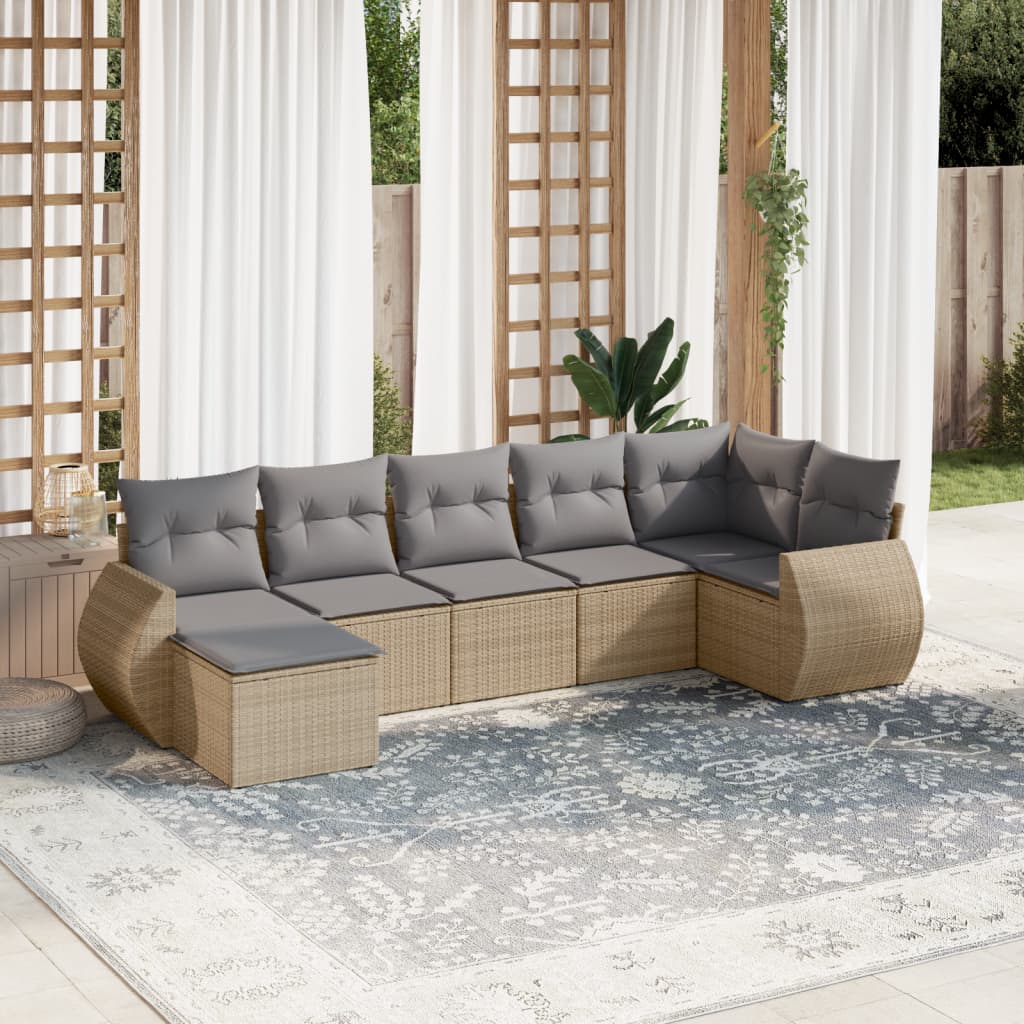 vidaXL Set canapele de grădină, 7 piese, cu perne, bej, poliratan vidaXL Set canapele de grădină, 7 piese, cu perne, bej, poliratan