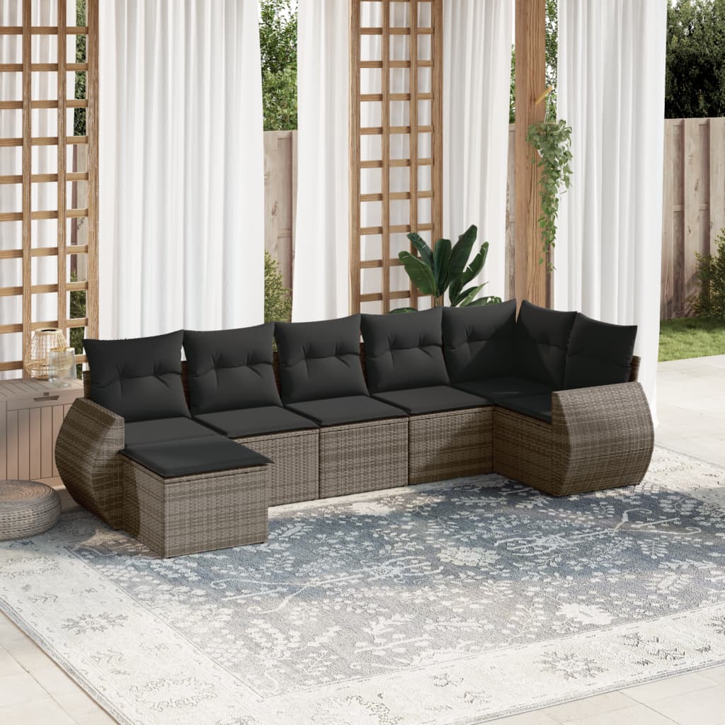 vidaXL Set canapele de grădină, 7 piese, cu perne, gri, poliratan vidaXL Set canapele de grădină, 7 piese, cu perne, gri, poliratan