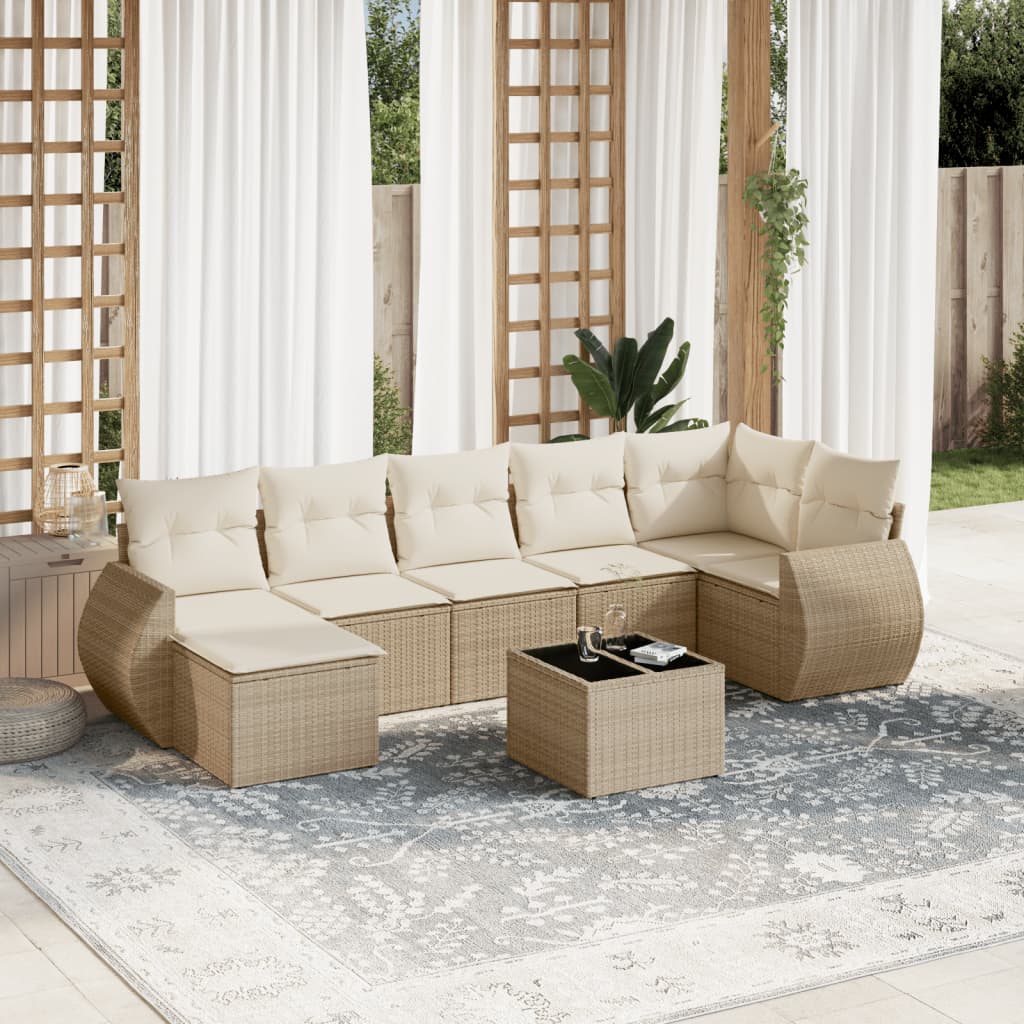 vidaXL Set canapele de grădină, 8 piese, cu perne, bej, poliratan vidaXL Set canapele de grădină, 8 piese, cu perne, bej, poliratan