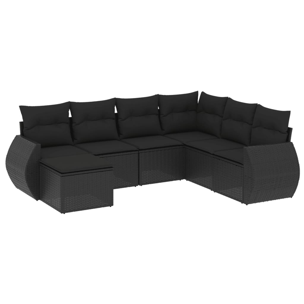 vidaXL Set canapele de grădină cu perne, 7 piese, negru, poliratan