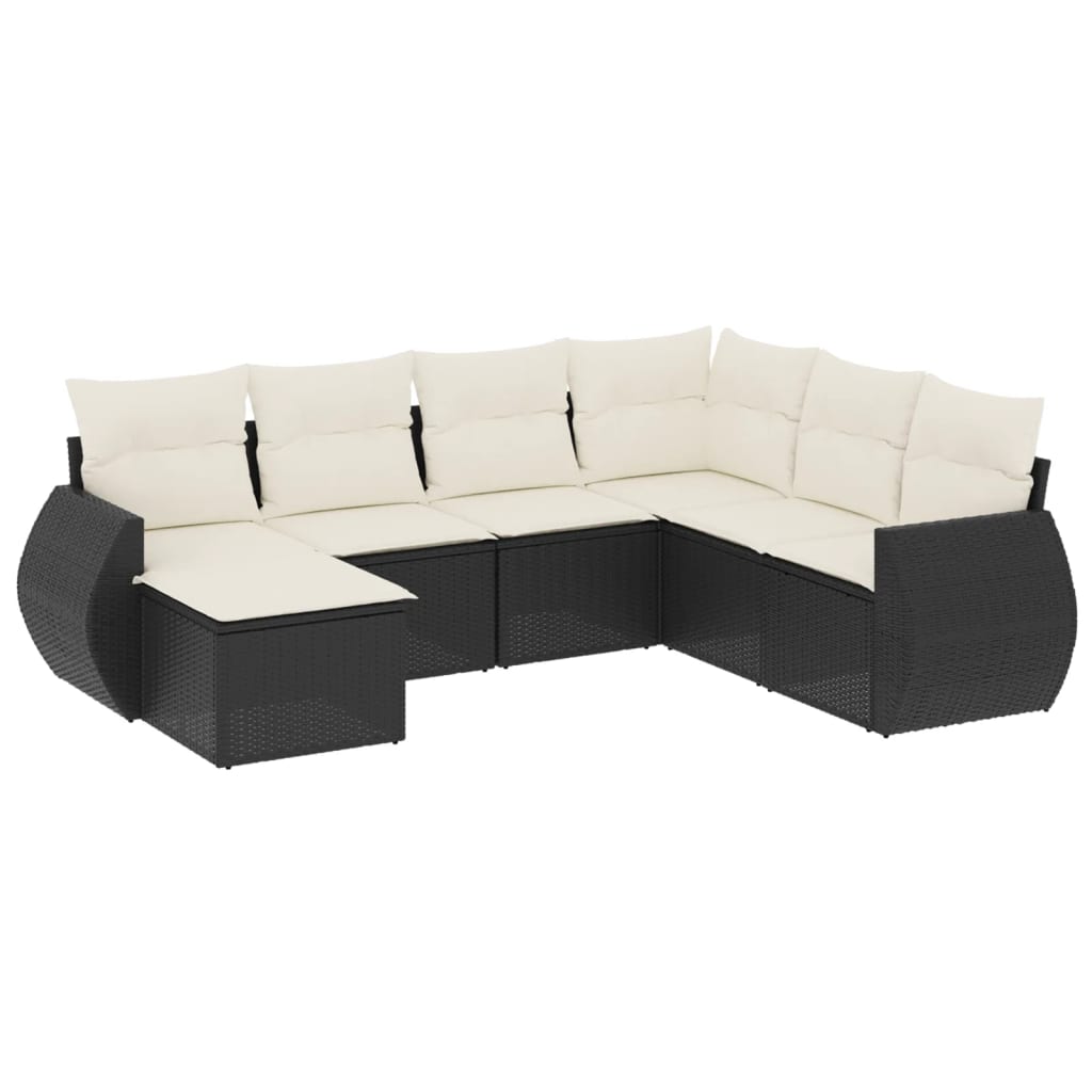 vidaXL Set canapele de grădină cu perne, 7 piese, negru, poliratan