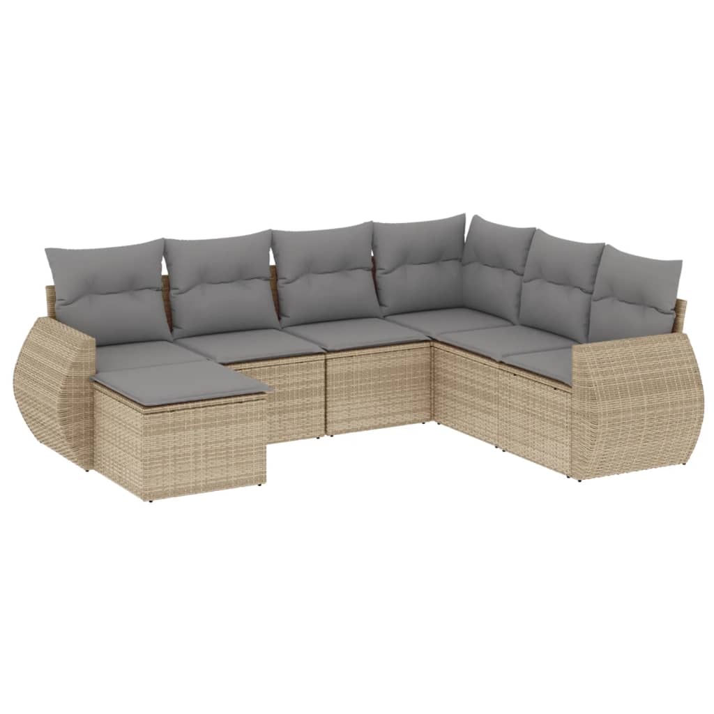 vidaXL Set canapele de grădină, 7 piese, cu perne, bej, poliratan vidaXL Set canapele de grădină, 7 piese, cu perne, bej, poliratan