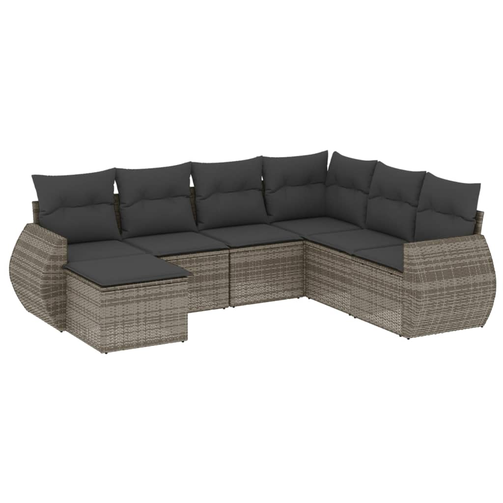 vidaXL Set canapele de grădină, 7 piese, cu perne, gri, poliratan vidaXL Set canapele de grădină, 7 piese, cu perne, gri, poliratan