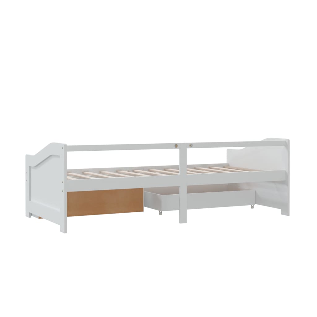vidaXL Pat de zi, 3 locuri, cu sertare, alb, 90x200 cm, lemn masiv pin vidaXL Pat de zi, 3 locuri, cu sertare, alb, 90x200 cm, lemn masiv pin