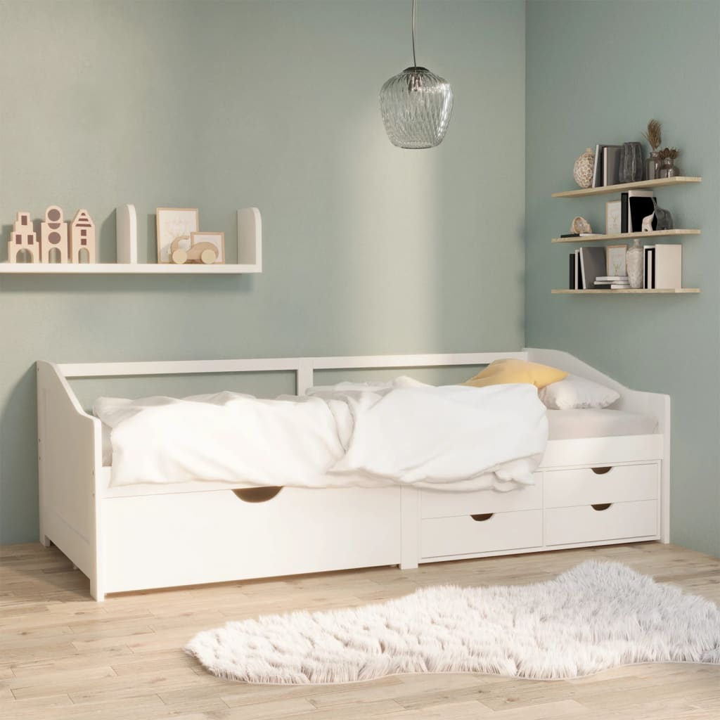 vidaXL Pat de zi, 3 locuri, cu sertare, alb, 90x200 cm, lemn masiv pin vidaXL Pat de zi, 3 locuri, cu sertare, alb, 90x200 cm, lemn masiv pin
