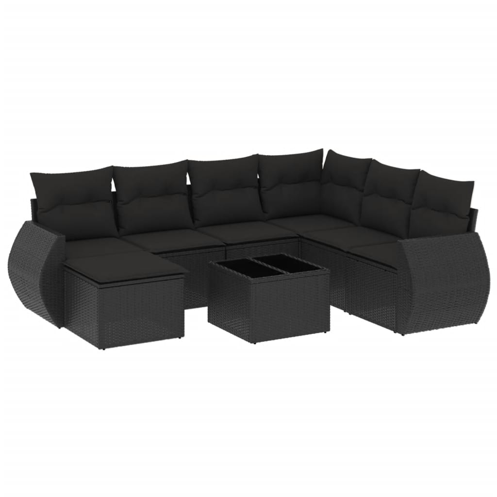 vidaXL Set mobilier de grădină cu perne, 8 piese, negru, poliratan vidaXL Set mobilier de grădină cu perne, 8 piese, negru, poliratan