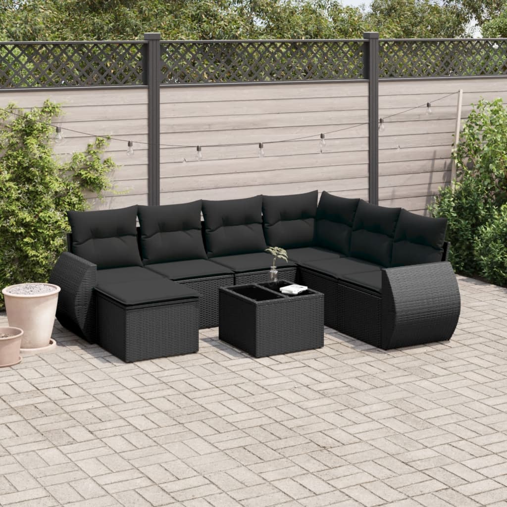vidaXL Set mobilier de grădină cu perne, 8 piese, negru, poliratan vidaXL Set mobilier de grădină cu perne, 8 piese, negru, poliratan