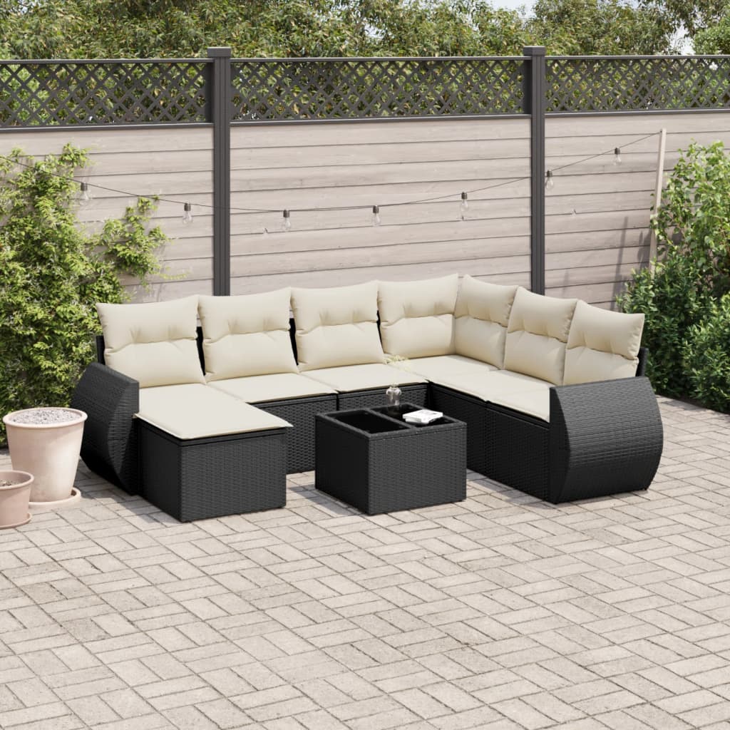 vidaXL Set mobilier de grădină cu perne, 8 piese, negru, poliratan vidaXL Set mobilier de grădină cu perne, 8 piese, negru, poliratan