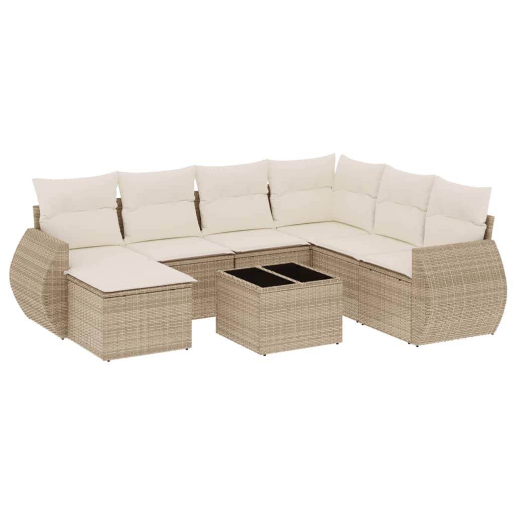 vidaXL Set canapele de grădină, 8 piese, cu perne, bej, poliratan
