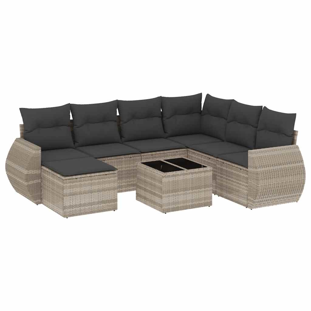 vidaXL Set mobilier de grădină cu perne, 8 piese gri deschis poliratan vidaXL Set mobilier de grădină cu perne, 8 piese gri deschis poliratan