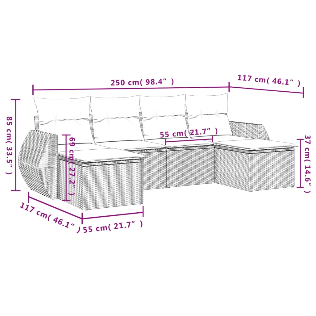 vidaXL Set mobilier de grădină cu perne, 6 piese, negru, poliratan vidaXL Set mobilier de grădină cu perne, 6 piese, negru, poliratan