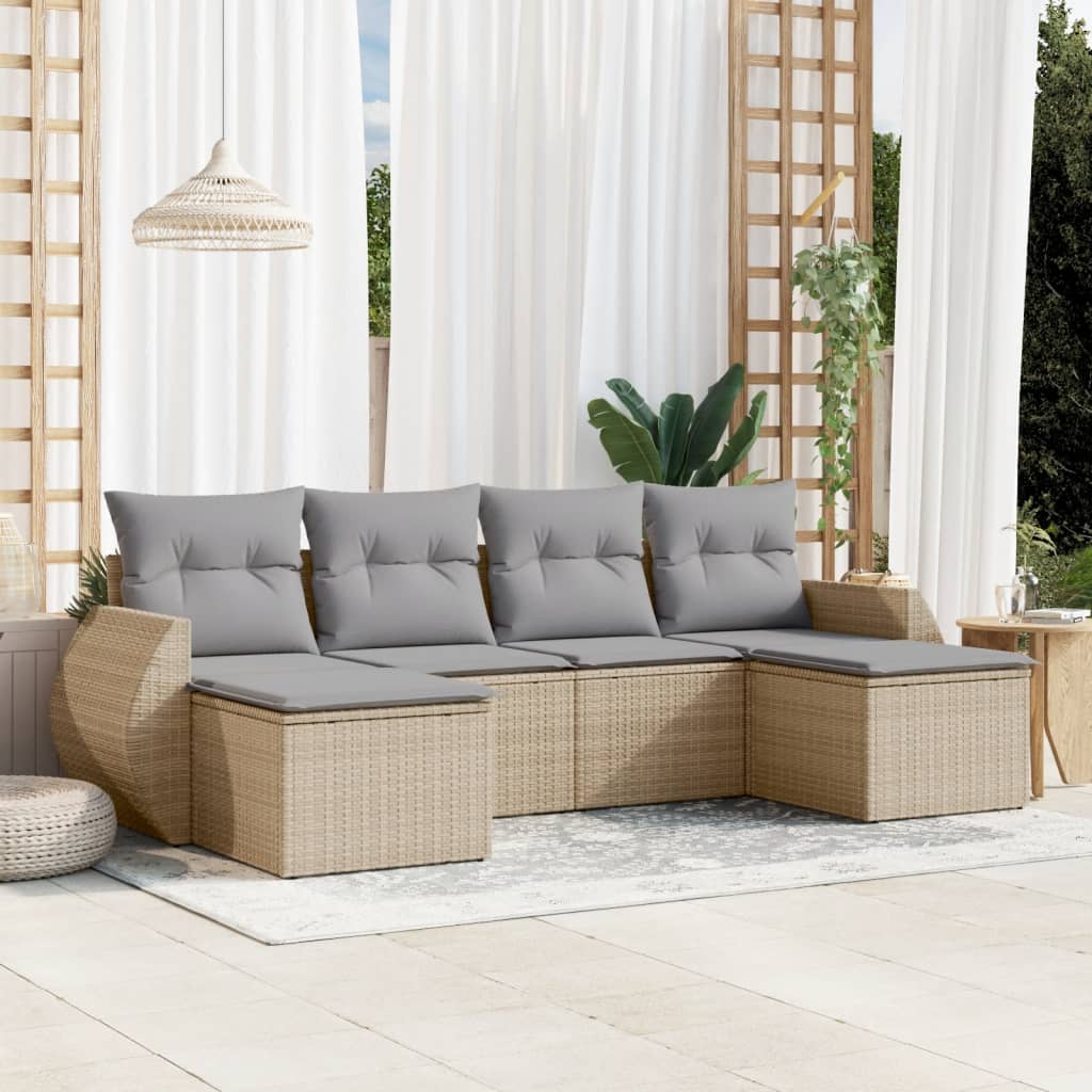 vidaXL Set canapele de grădină cu perne, 6 piese, bej, poliratan vidaXL Set canapele de grădină cu perne, 6 piese, bej, poliratan