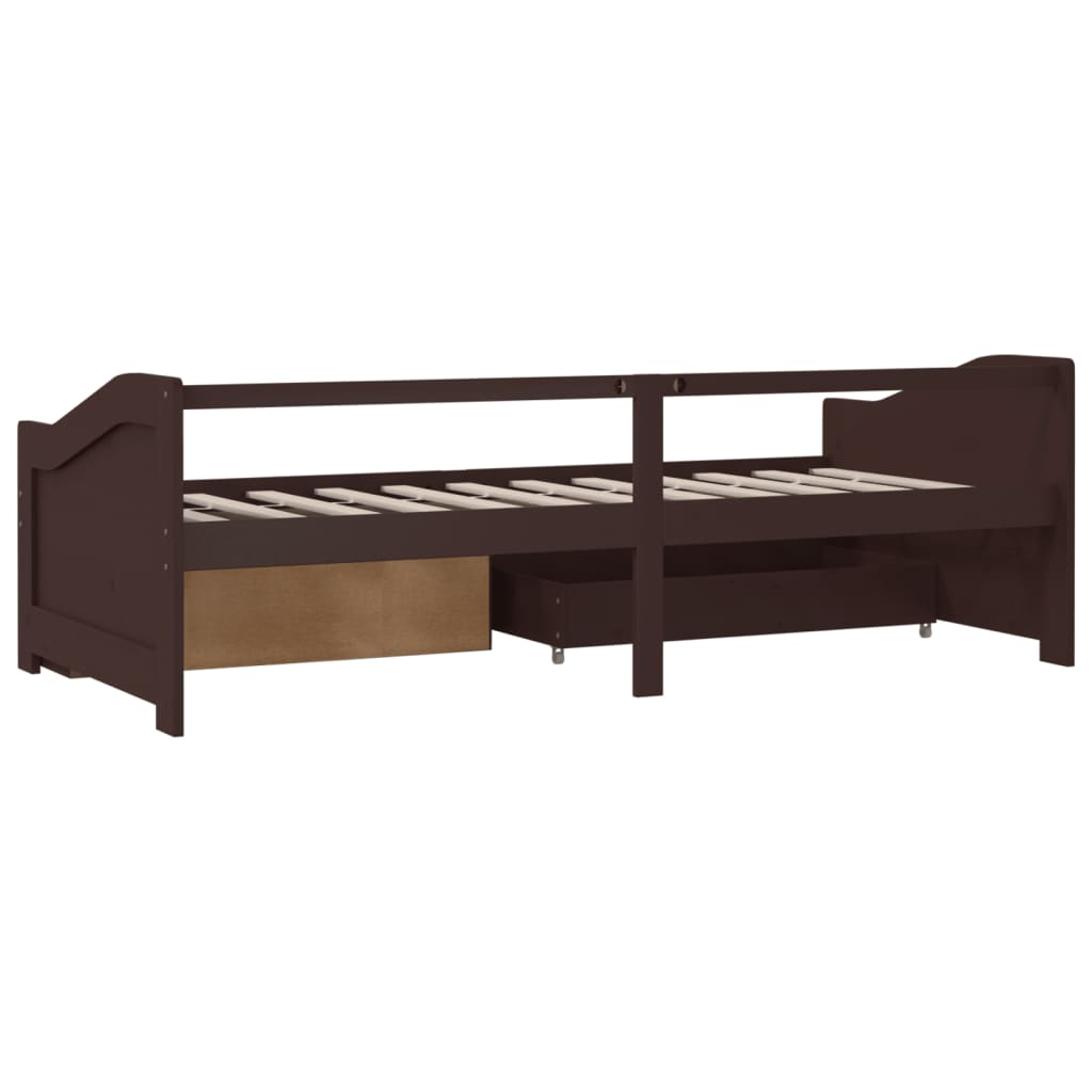 vidaXL Pat de zi, 3 locuri, sertare, maro închis, 90x200 cm, lemn pin vidaXL Pat de zi, 3 locuri, sertare, maro închis, 90x200 cm, lemn pin