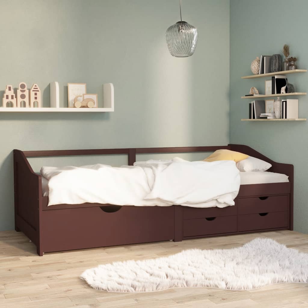 vidaXL Pat de zi, 3 locuri, sertare, maro închis, 90x200 cm, lemn pin vidaXL Pat de zi, 3 locuri, sertare, maro închis, 90x200 cm, lemn pin