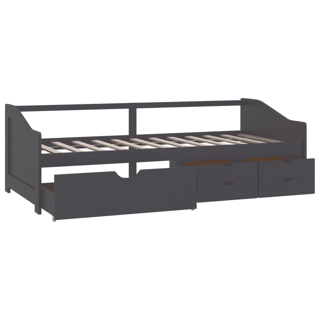 vidaXL Pat de zi cu 3 locuri cu sertare, gri, 90x200 cm lemn masiv pin vidaXL Pat de zi cu 3 locuri cu sertare, gri, 90x200 cm lemn masiv pin