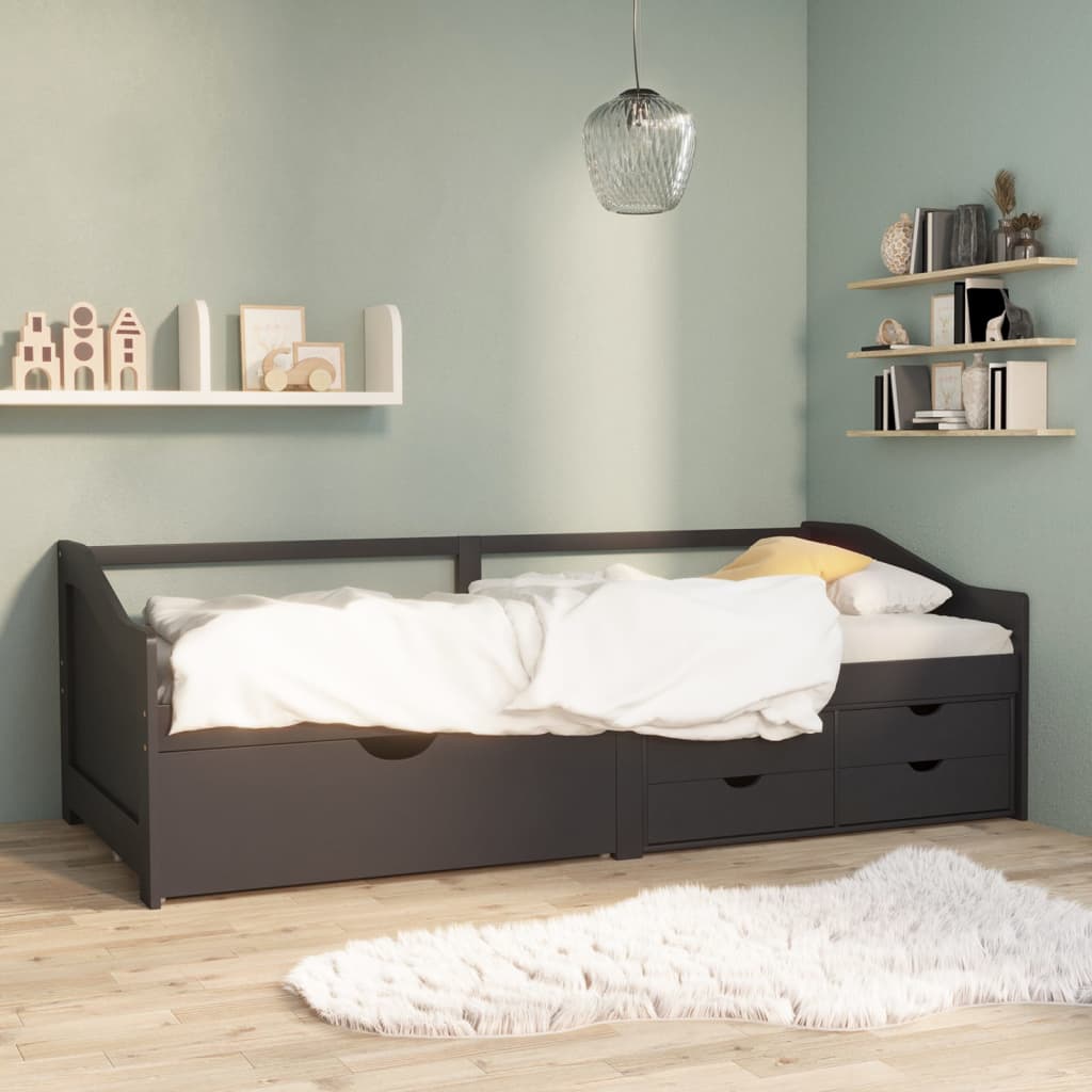 vidaXL Pat de zi cu 3 locuri cu sertare, gri, 90x200 cm lemn masiv pin vidaXL Pat de zi cu 3 locuri cu sertare, gri, 90x200 cm lemn masiv pin