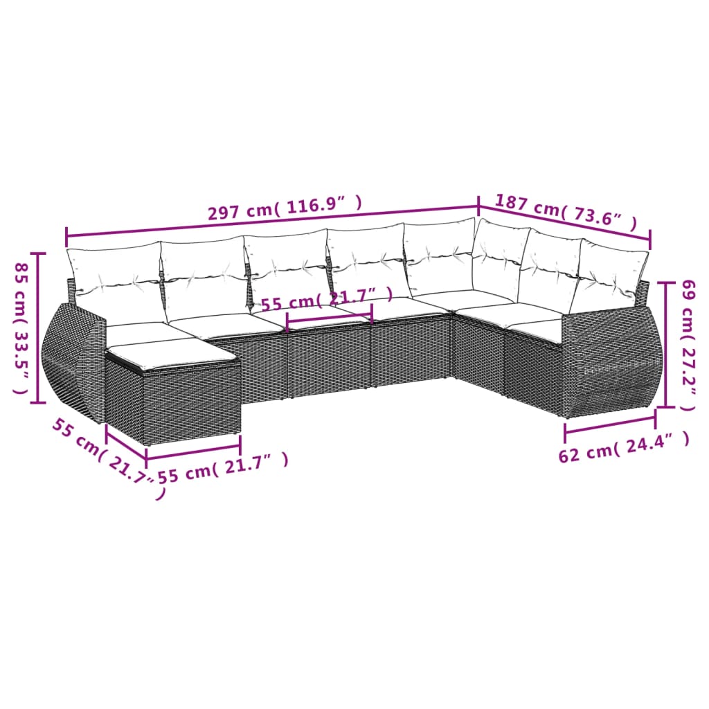 vidaXL Set mobilier de grădină cu perne, 8 piese, negru, poliratan vidaXL Set mobilier de grădină cu perne, 8 piese, negru, poliratan