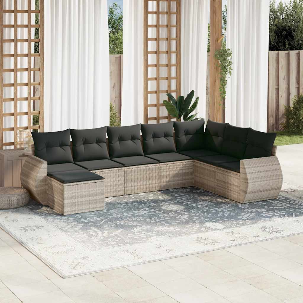 vidaXL Set mobilier de grădină cu perne, 8 piese gri deschis poliratan vidaXL Set mobilier de grădină cu perne, 8 piese gri deschis poliratan