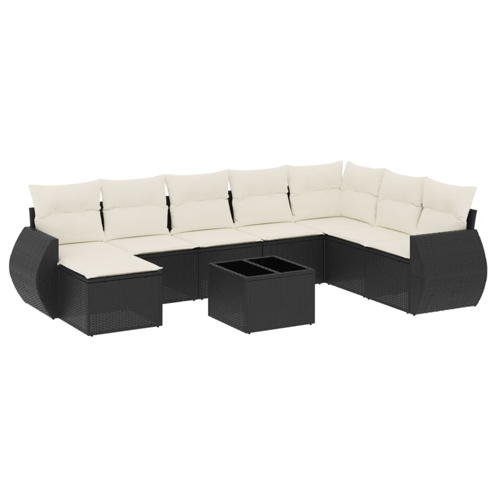 vidaXL Set mobilier de grădină cu perne, 9 piese, negru, poliratan vidaXL Set mobilier de grădină cu perne, 9 piese, negru, poliratan