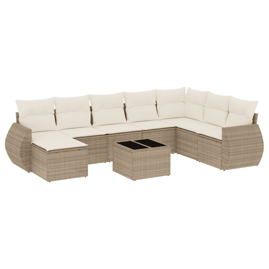 vidaXL Set canapele de grădină, 9 piese, cu perne, bej, poliratan