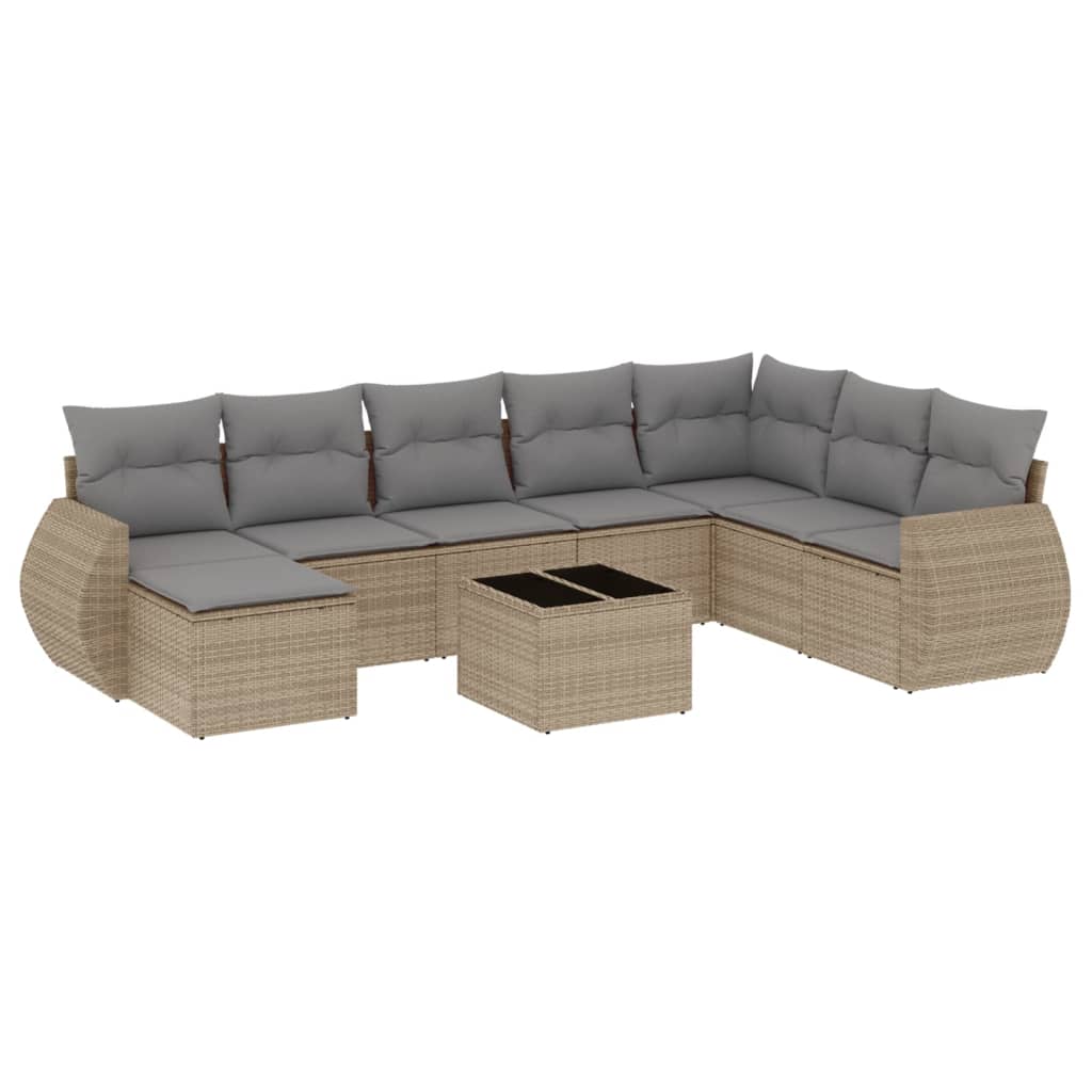 vidaXL Set canapele de grădină, 9 piese, cu perne, bej, poliratan vidaXL Set canapele de grădină, 9 piese, cu perne, bej, poliratan