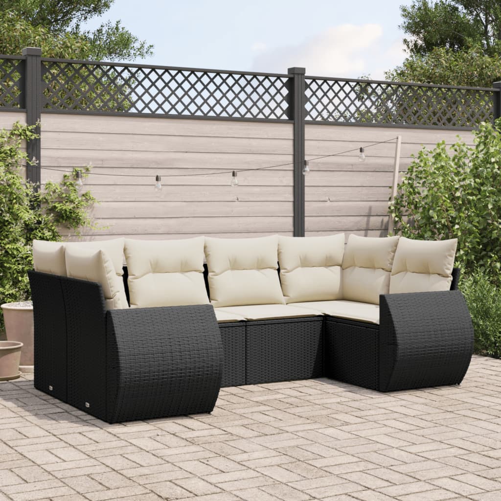 vidaXL Set mobilier de grădină cu perne, 6 piese, negru, poliratan vidaXL Set mobilier de grădină cu perne, 6 piese, negru, poliratan