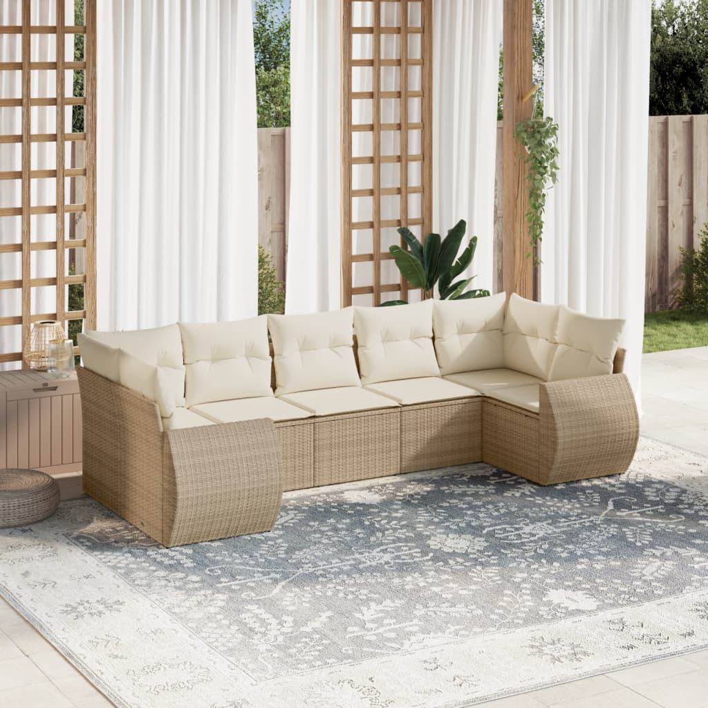 vidaXL Set canapele de grădină, 7 piese, cu perne, bej, poliratan vidaXL Set canapele de grădină, 7 piese, cu perne, bej, poliratan