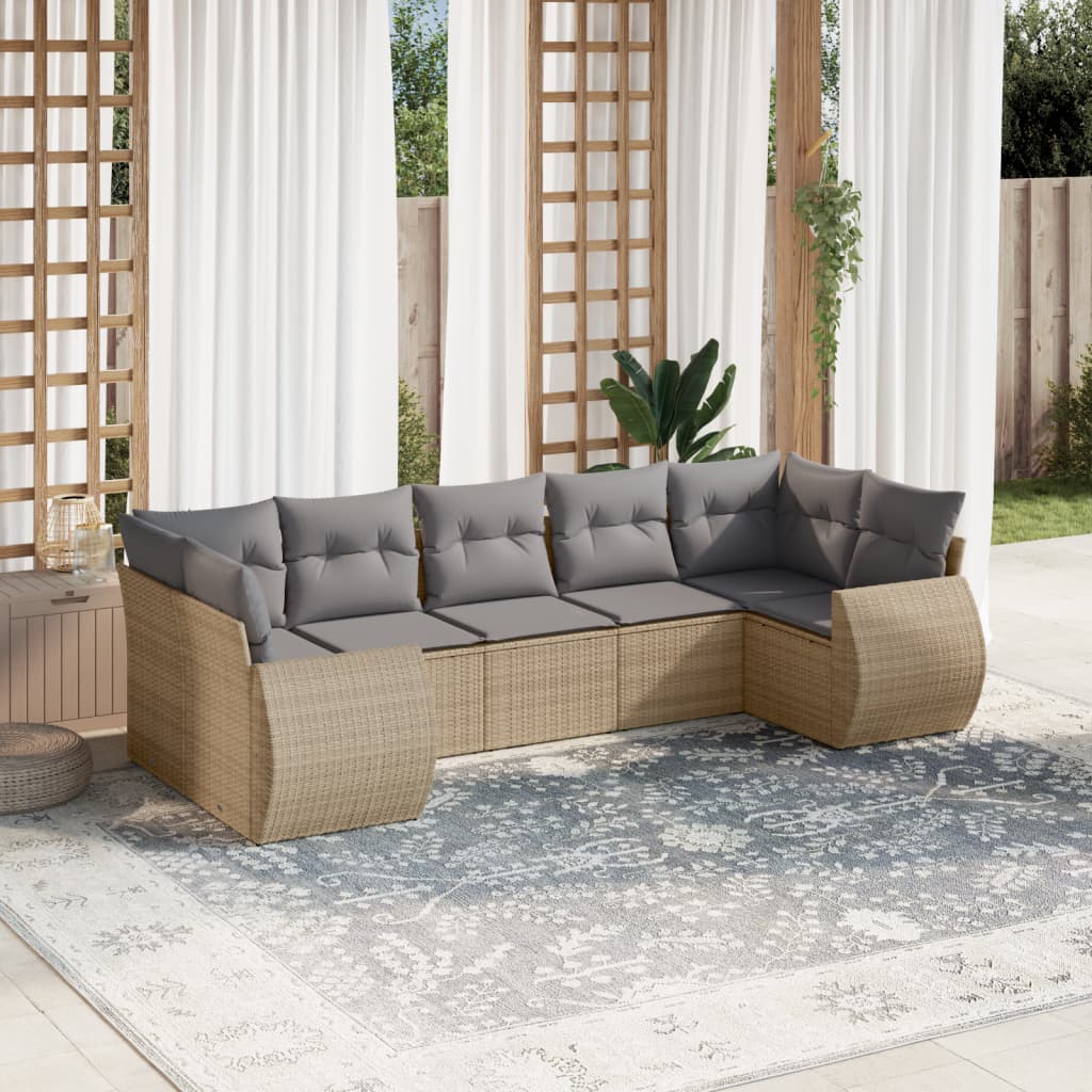 vidaXL Set canapele de grădină, 7 piese, cu perne, bej, poliratan vidaXL Set canapele de grădină, 7 piese, cu perne, bej, poliratan