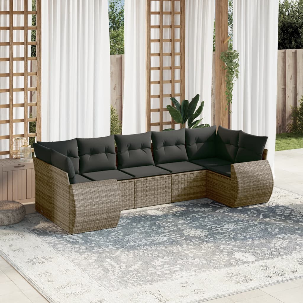 vidaXL Set canapele de grădină, 7 piese, cu perne, gri, poliratan vidaXL Set canapele de grădină, 7 piese, cu perne, gri, poliratan