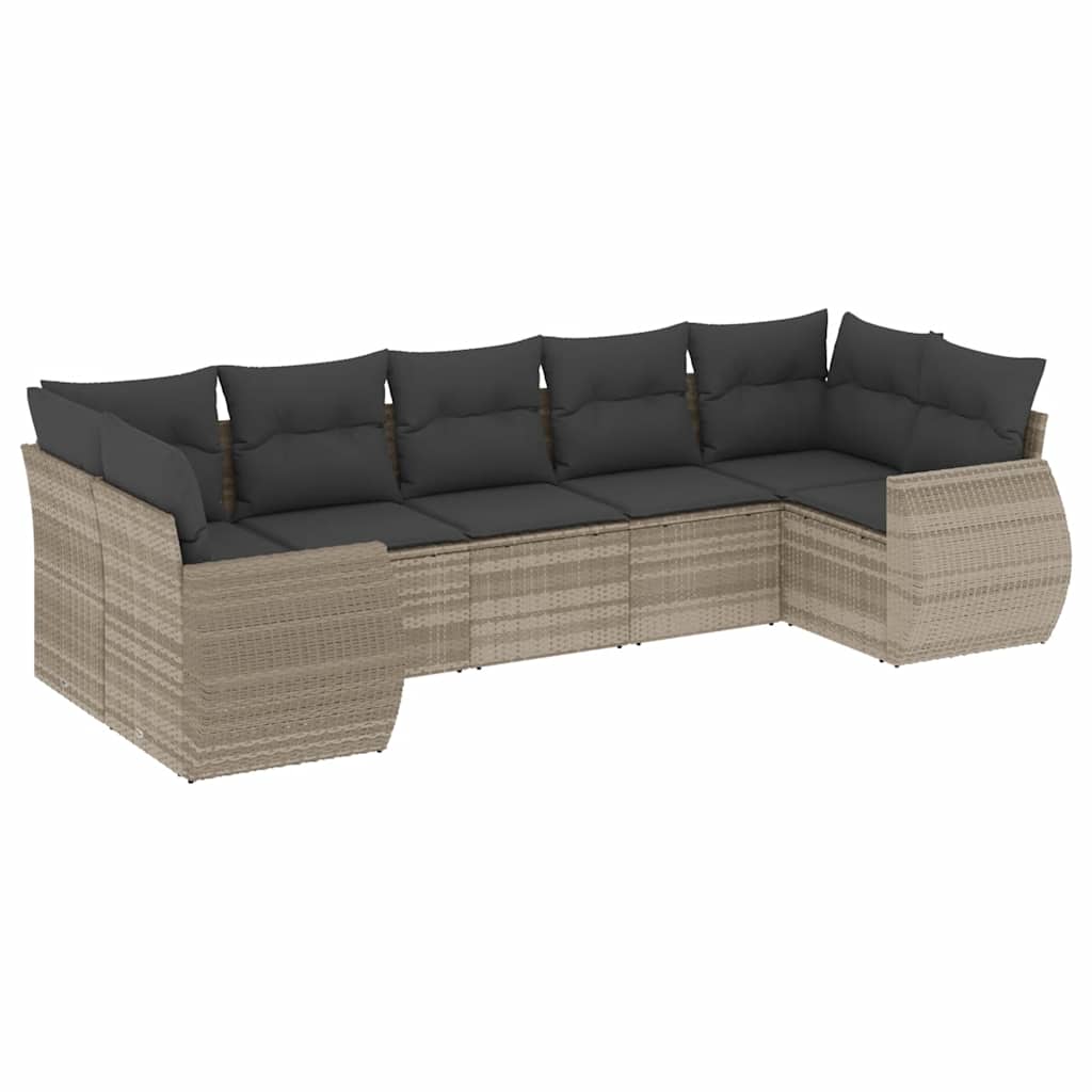 vidaXL Set canapele de grădină cu perne, 7piese gri deschis poliratan
