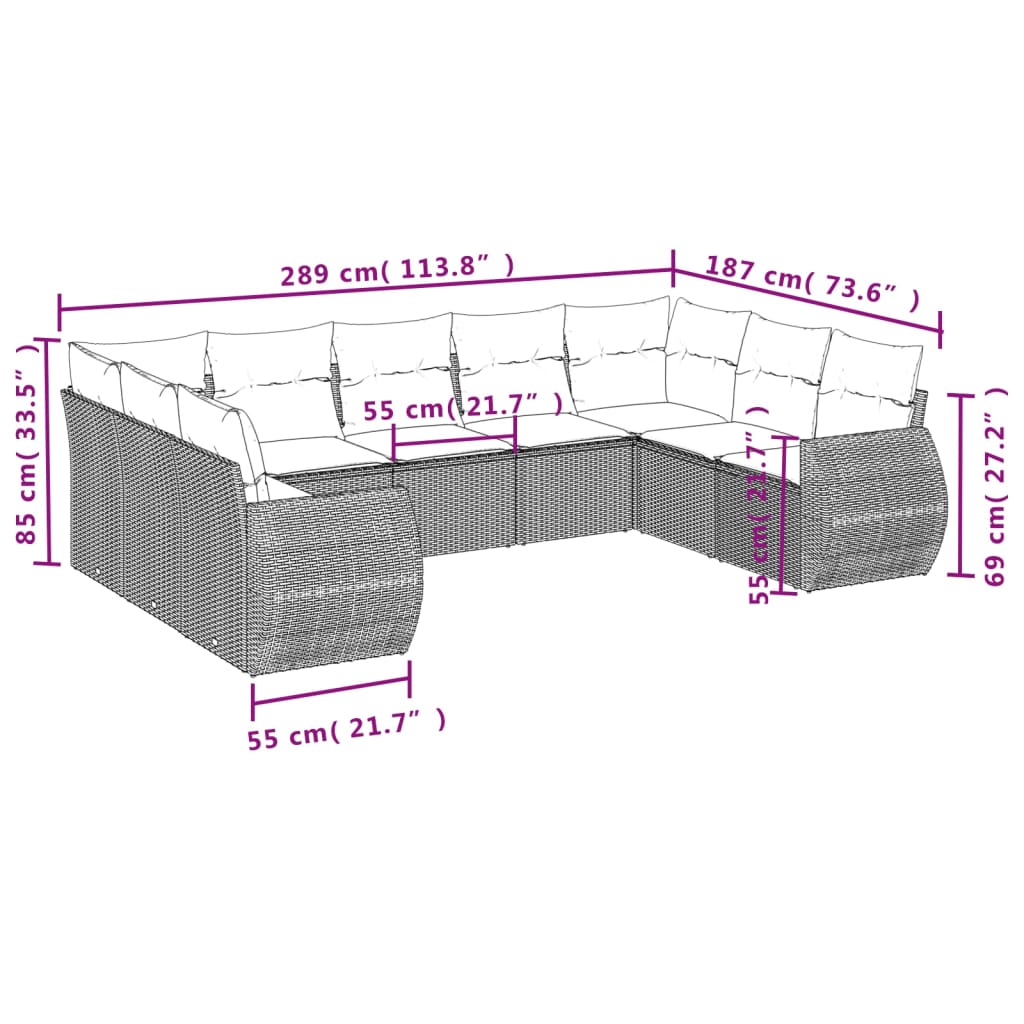 vidaXL Set mobilier de grădină cu perne, 9 piese, negru, poliratan vidaXL Set mobilier de grădină cu perne, 9 piese, negru, poliratan