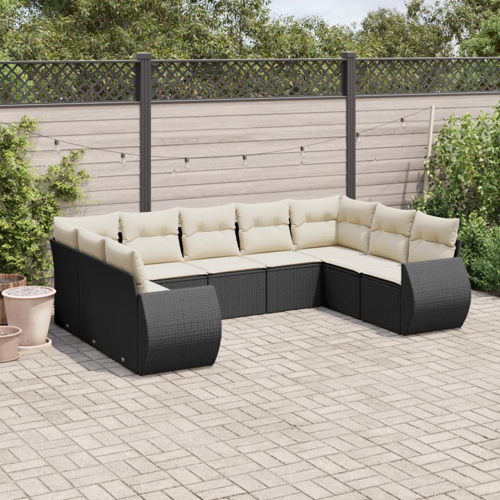 vidaXL Set mobilier de grădină cu perne, 9 piese, negru, poliratan vidaXL Set mobilier de grădină cu perne, 9 piese, negru, poliratan