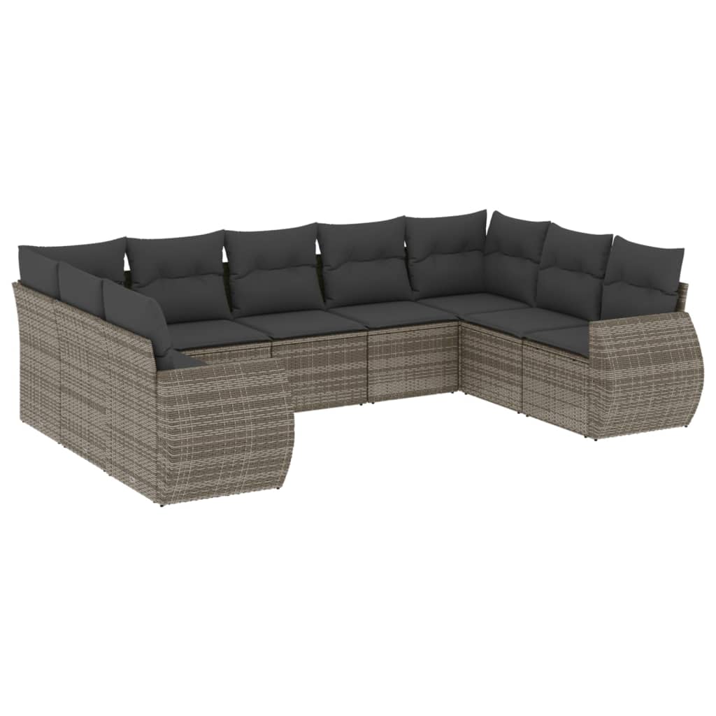 vidaXL Set canapele de grădină, 9 piese, cu perne, gri, poliratan vidaXL Set canapele de grădină, 9 piese, cu perne, gri, poliratan